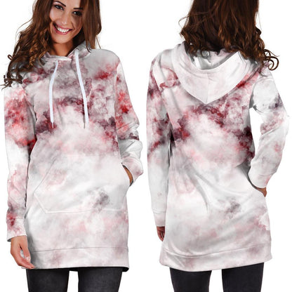White Ruby Marble Print Hoodie Dress GearFrost