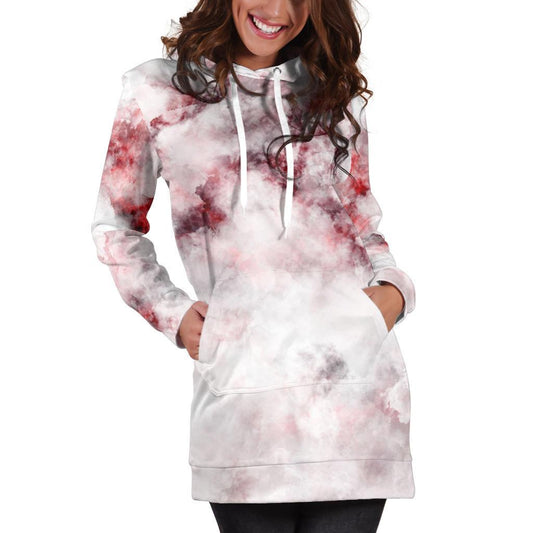 White Ruby Marble Print Hoodie Dress GearFrost