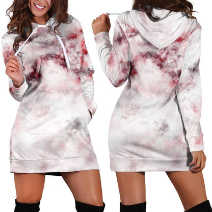 White Ruby Marble Print Hoodie Dress GearFrost