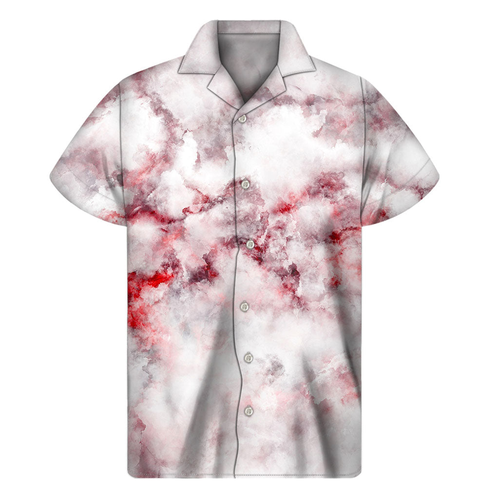 White Ruby Marble Print Men's Short Sleeve Shirt