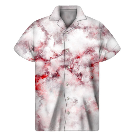 White Ruby Marble Print Men's Short Sleeve Shirt