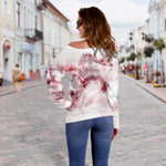 White Ruby Marble Print Off Shoulder Sweatshirt GearFrost