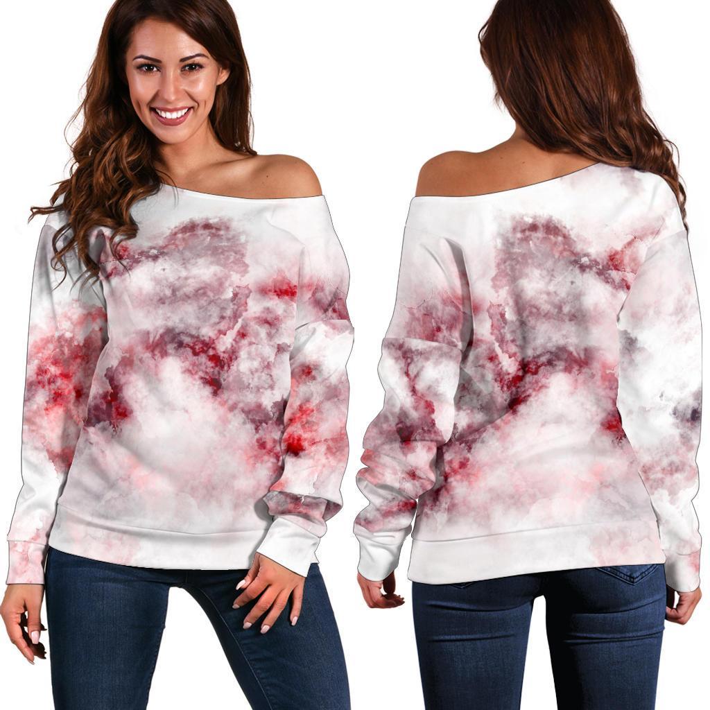 White Ruby Marble Print Off Shoulder Sweatshirt GearFrost