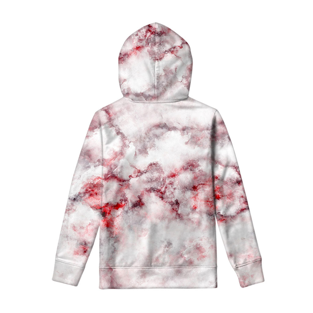 White Ruby Marble Print Pullover Hoodie