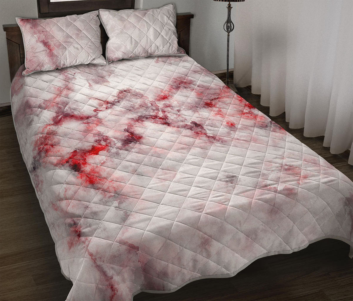 White Ruby Marble Print Quilt Bed Set