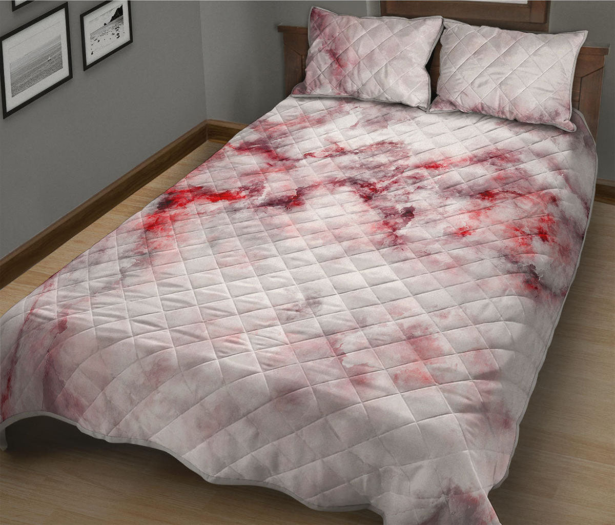 White Ruby Marble Print Quilt Bed Set