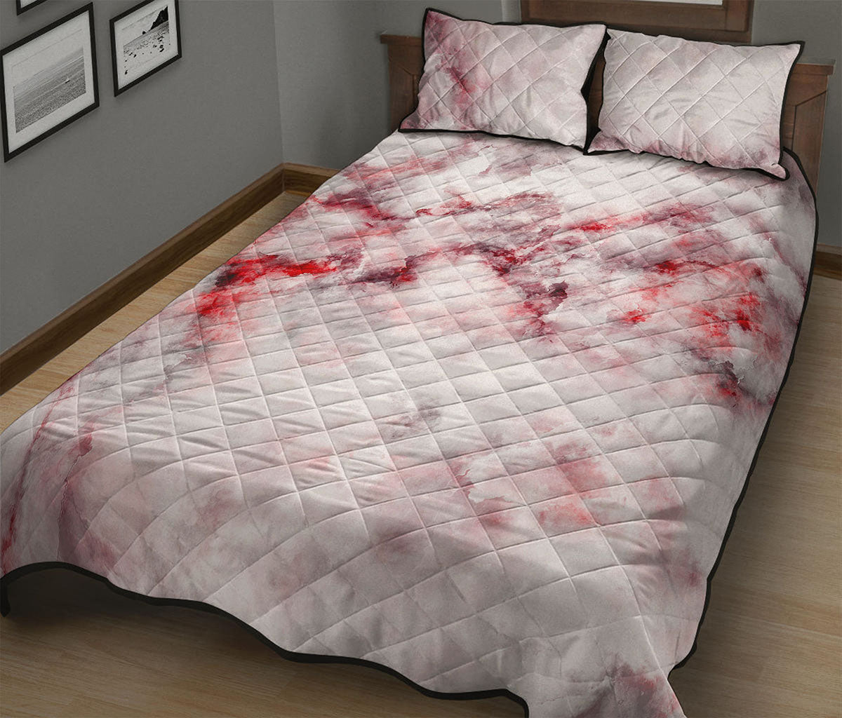 White Ruby Marble Print Quilt Bed Set