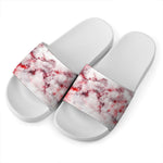 White Ruby Marble Print White Slide Sandals