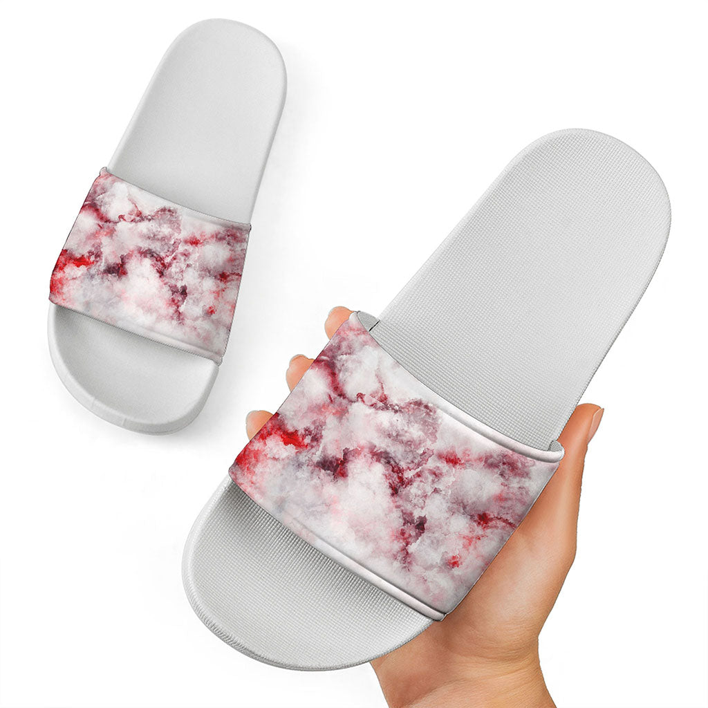 White Ruby Marble Print White Slide Sandals