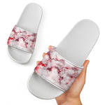 White Ruby Marble Print White Slide Sandals