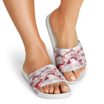 White Ruby Marble Print White Slide Sandals