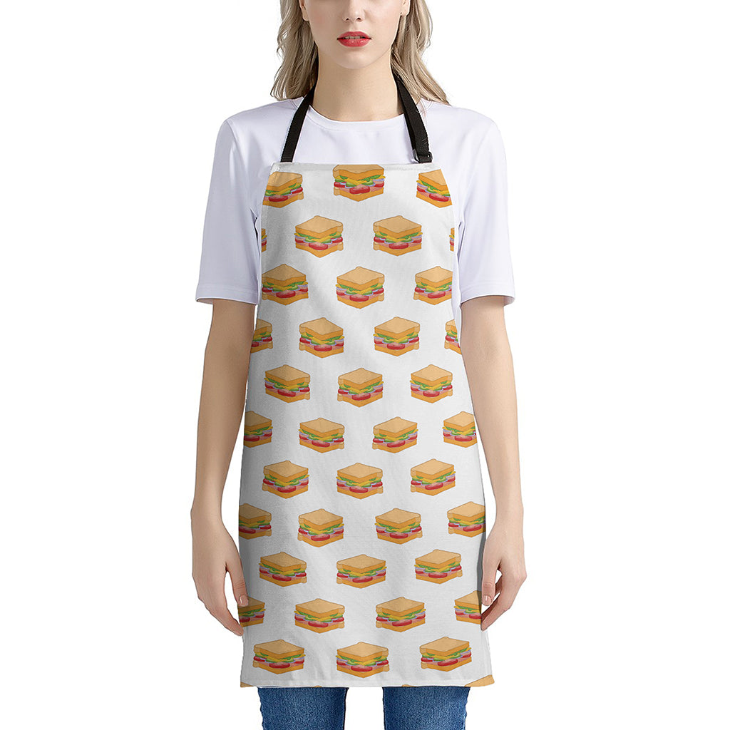 White Sandwiches Pattern Print Apron