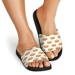 White Sandwiches Pattern Print Black Slide Sandals