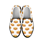 White Sandwiches Pattern Print Black Slip On Shoes
