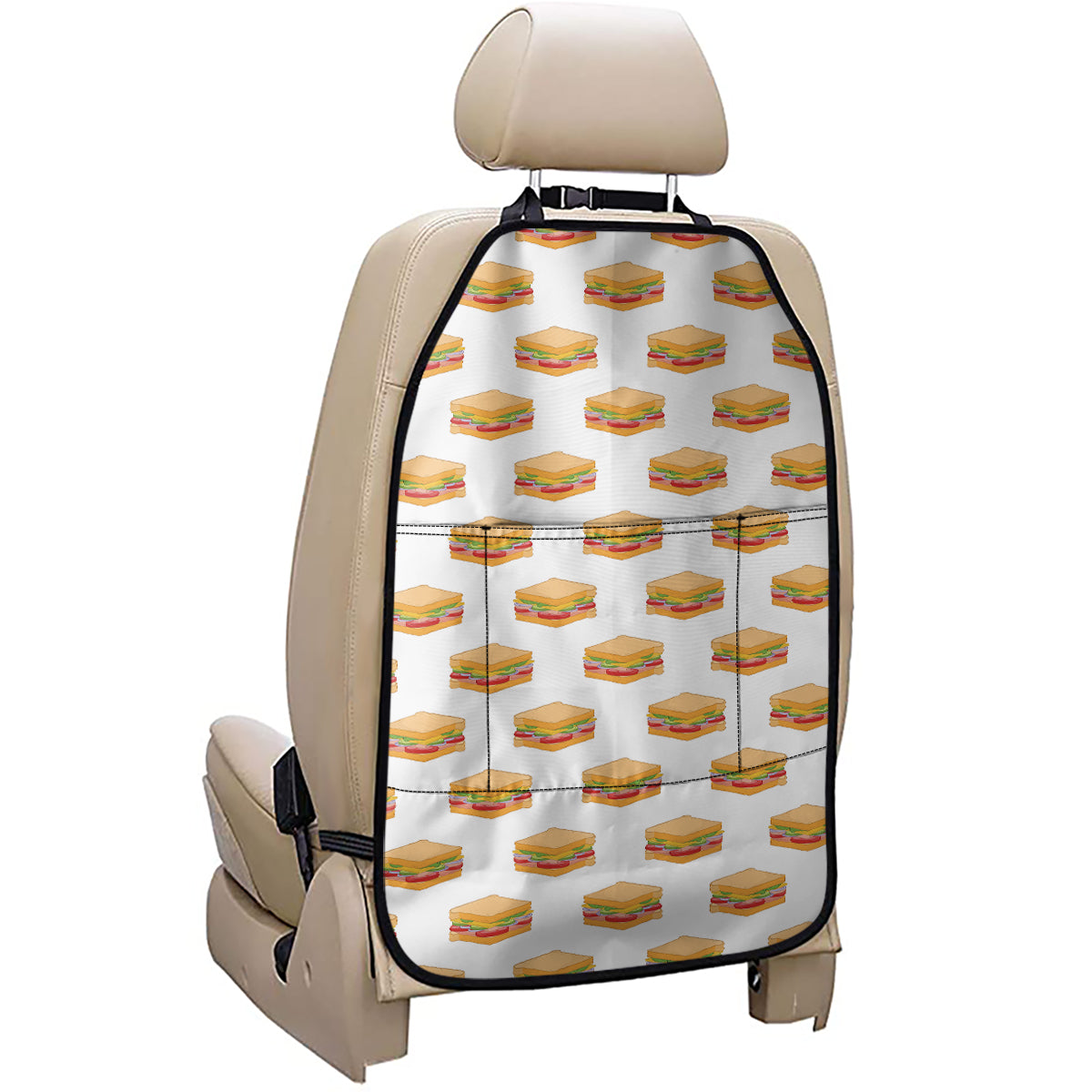 White Sandwiches Pattern Print Car Seat Organizers
