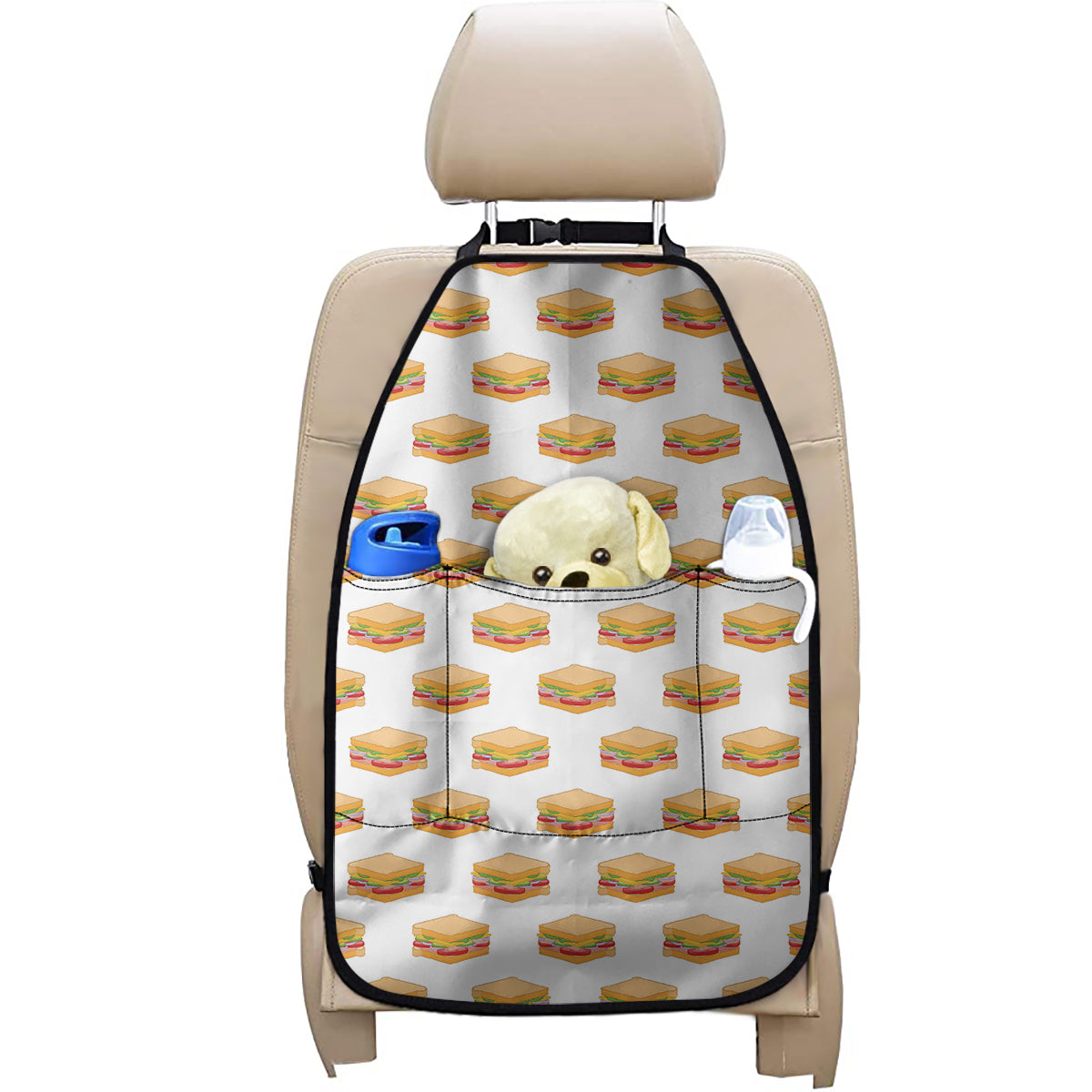 White Sandwiches Pattern Print Car Seat Organizers