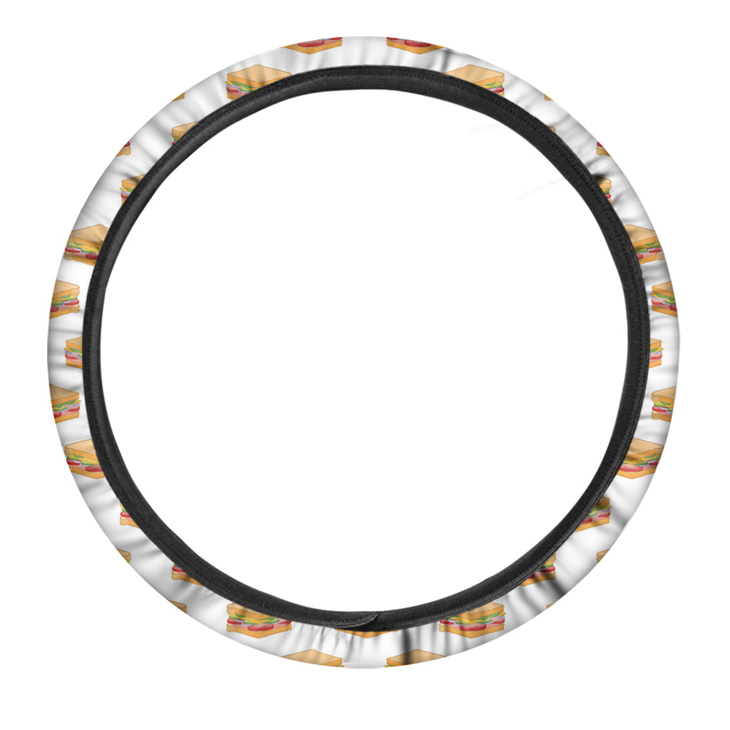 White Sandwiches Pattern Print Car Steering Wheel Cover
