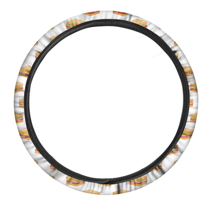 White Sandwiches Pattern Print Car Steering Wheel Cover