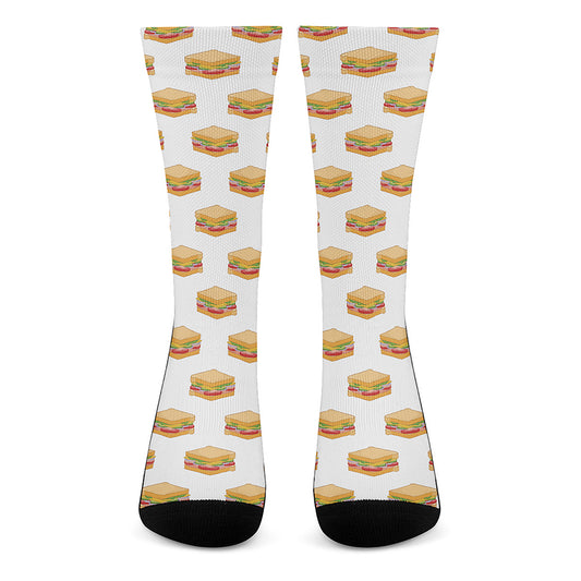 White Sandwiches Pattern Print Crew Socks
