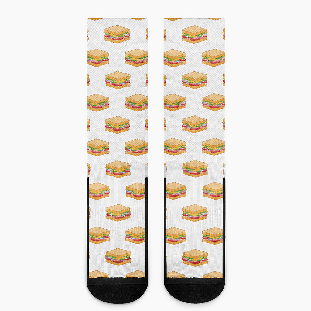 White Sandwiches Pattern Print Crew Socks