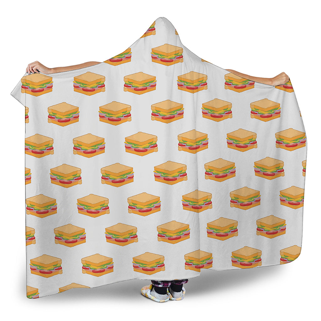 White Sandwiches Pattern Print Hooded Blanket