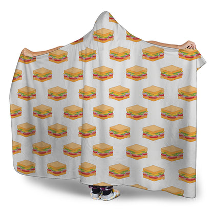 White Sandwiches Pattern Print Hooded Blanket