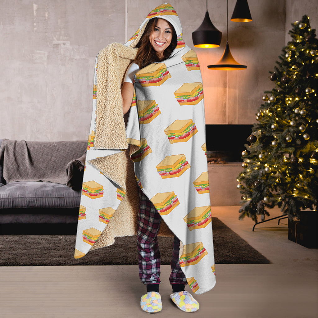 White Sandwiches Pattern Print Hooded Blanket