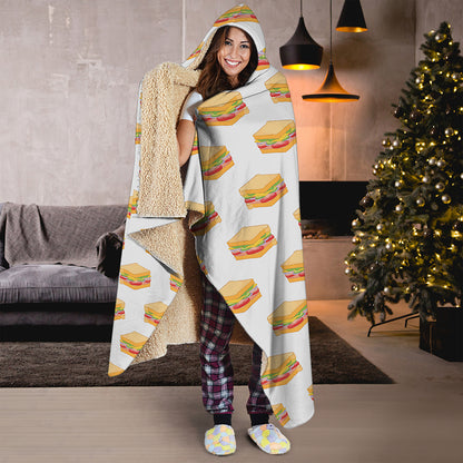 White Sandwiches Pattern Print Hooded Blanket