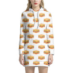 White Sandwiches Pattern Print Hoodie Dress