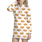 White Sandwiches Pattern Print Hoodie Dress