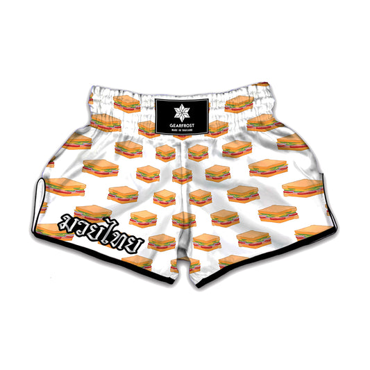 White Sandwiches Pattern Print Muay Thai Boxing Shorts