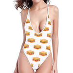 White Sandwiches Pattern Print One Piece High Cut Swimsuit