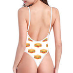 White Sandwiches Pattern Print One Piece High Cut Swimsuit