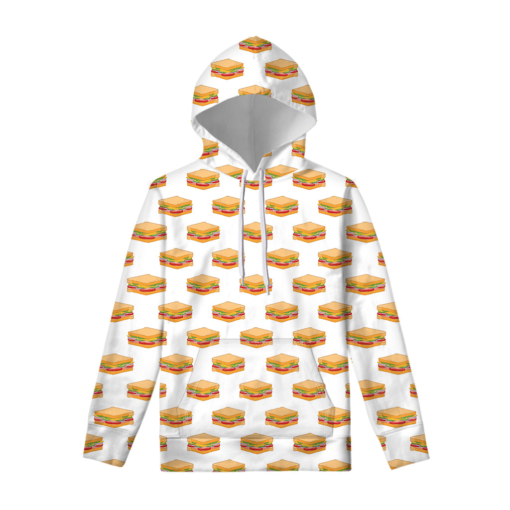White Sandwiches Pattern Print Pullover Hoodie