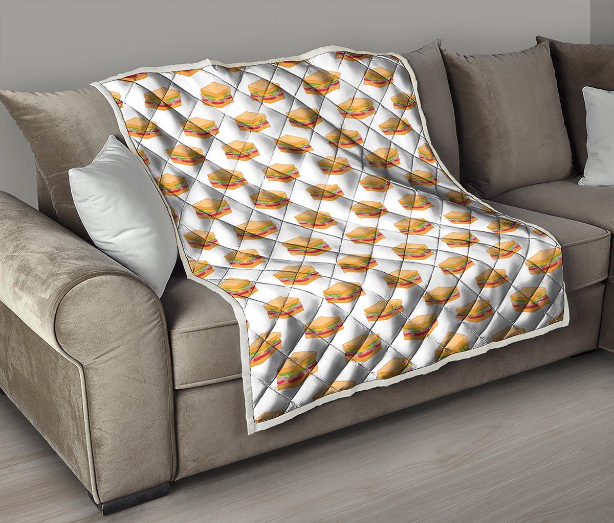 White Sandwiches Pattern Print Quilt