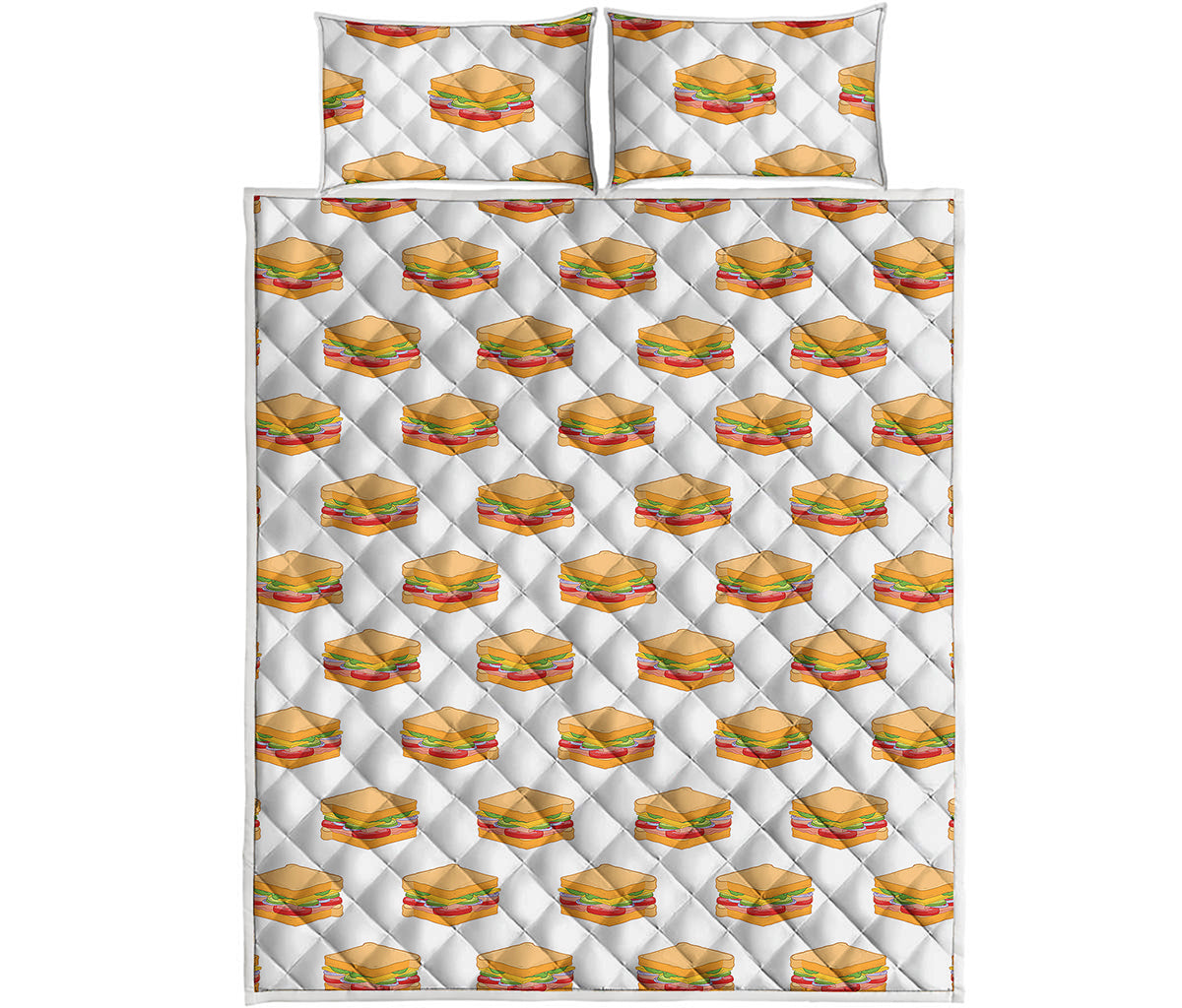 White Sandwiches Pattern Print Quilt Bed Set