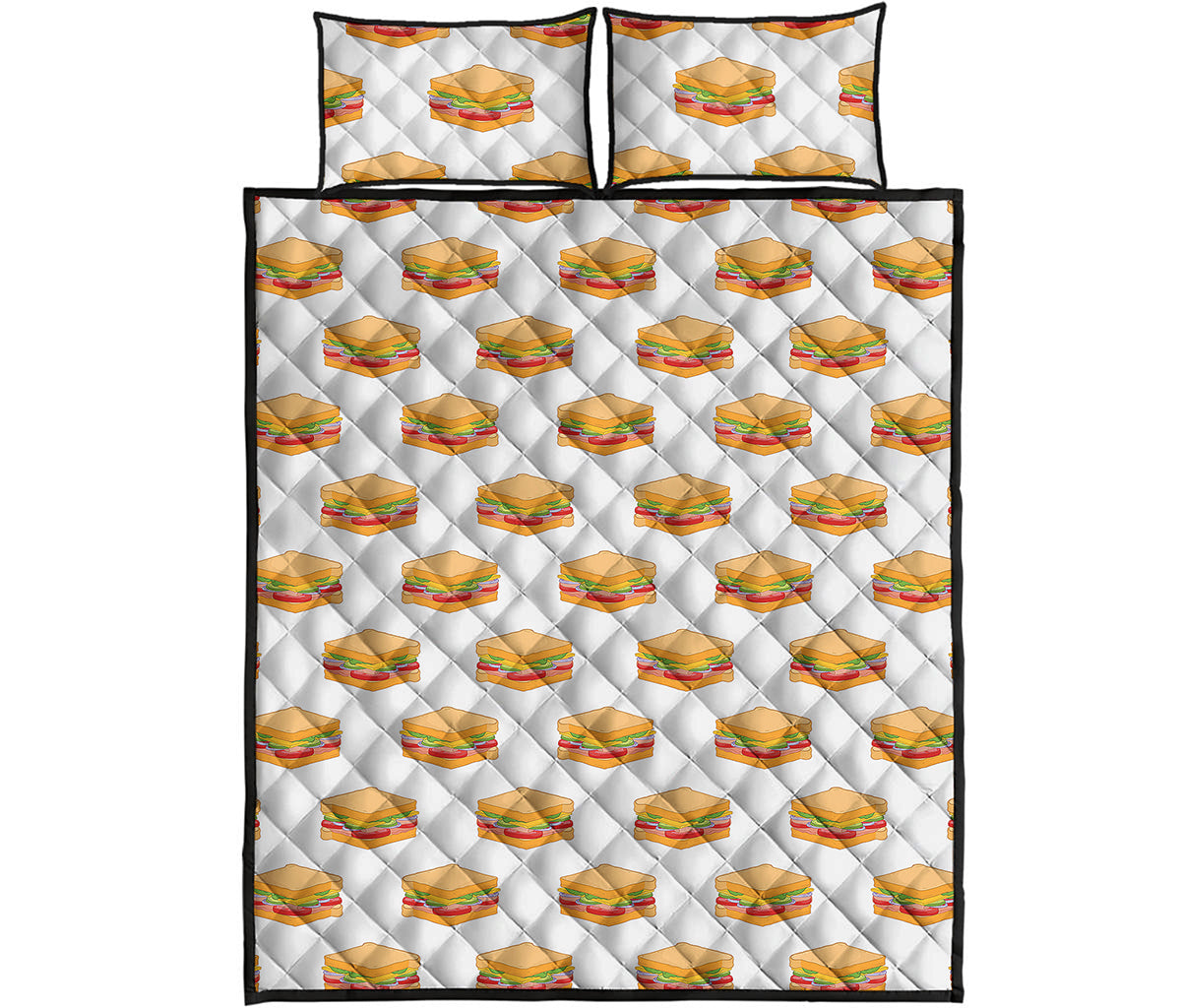 White Sandwiches Pattern Print Quilt Bed Set