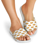 White Sandwiches Pattern Print White Slide Sandals