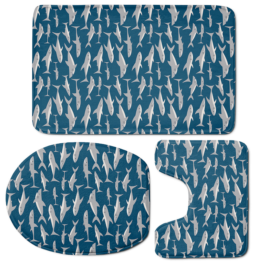 White Shark Pattern Print 3 Piece Bath Mat Set