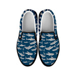 White Shark Pattern Print Black Slip On Shoes