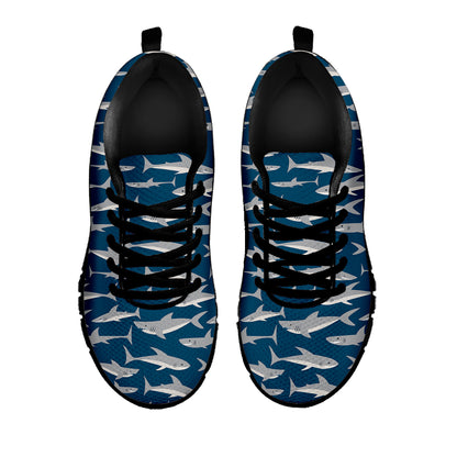 White Shark Pattern Print Black Sneakers