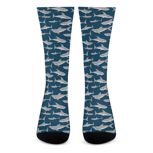 White Shark Pattern Print Crew Socks