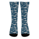 White Shark Pattern Print Crew Socks