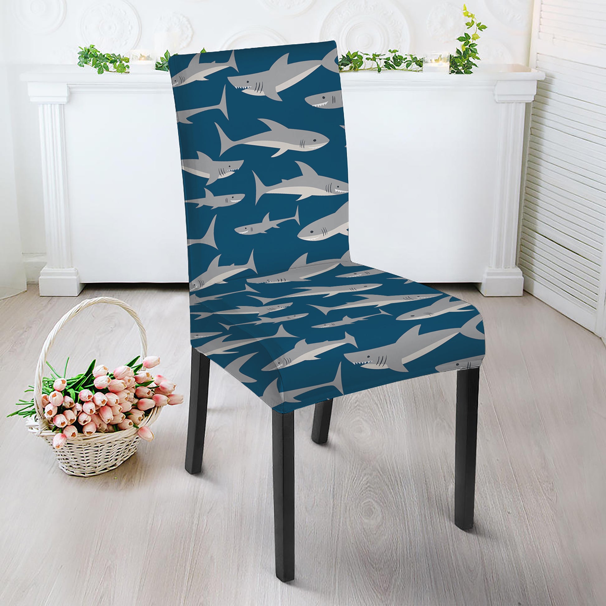 White Shark Pattern Print Dining Chair Slipcover