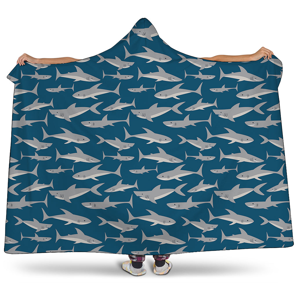 White Shark Pattern Print Hooded Blanket