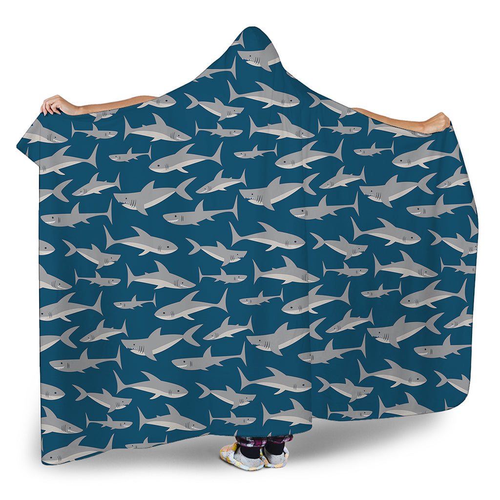 White Shark Pattern Print Hooded Blanket