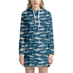 White Shark Pattern Print Hoodie Dress