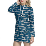 White Shark Pattern Print Hoodie Dress
