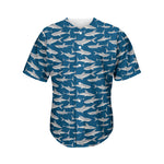 White Shark Pattern Print Men's Baseball Jersey