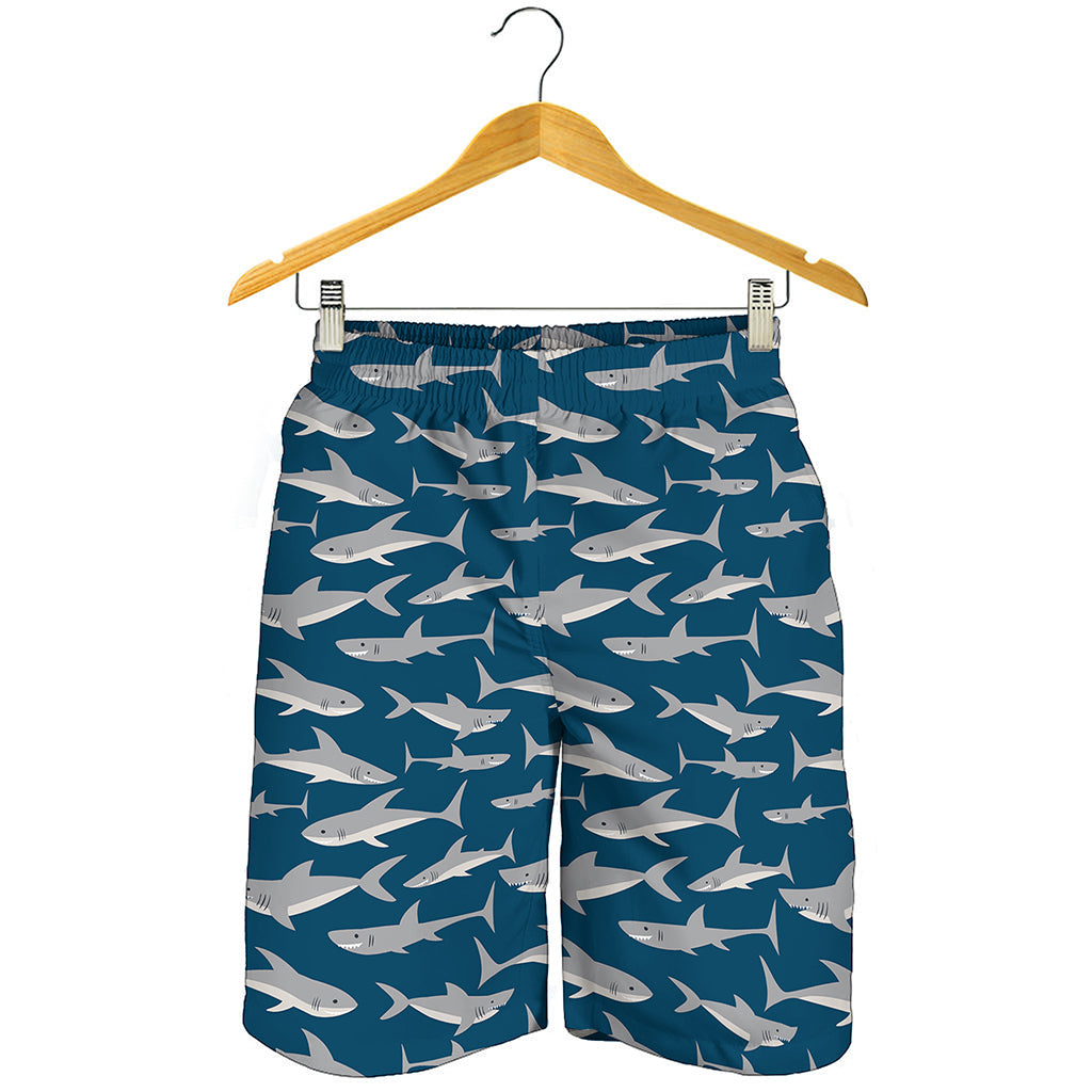 White Shark Pattern Print Men's Shorts